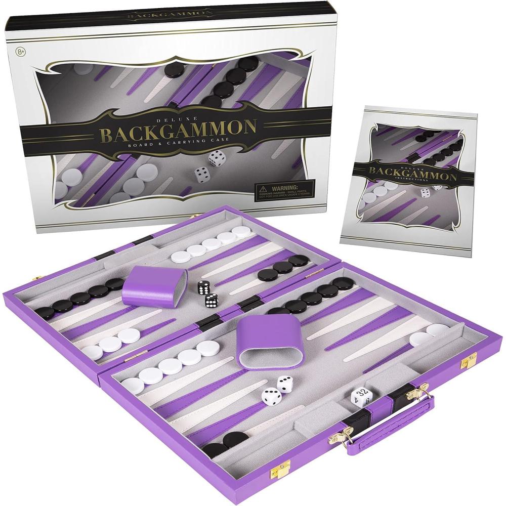 image:imagePremium Backgammon 18 Inches Large Purple  Backgammon Sets for Adults and Kids  Leatherette Back Gammon Board Game Set  Travel Backgammon Set Board Encased with AccessoriesPurple