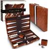 Premium Backgammon 18 Inches Large Purple – Backgammon Sets for Adults and Kids – Leatherette Back Gammon Board Game Set – Travel Backgammon Set Board Encased with Accessories(Brown)