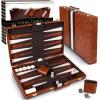 Premium Backgammon 18 Inches Large Purple – Backgammon Sets for Adults and Kids – Leatherette Back Gammon Board Game Set – Travel Backgammon Set Board Encased with Accessories(Brown)