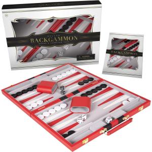 Premium Backgammon 18 Inches Large Purple – Backgammon Sets for Adults and Kids – Leatherette Back Gammon Board Game Set – Travel Backgammon Set Board Encased with Accessories(Red)