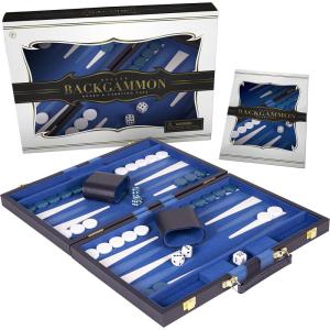 Premium Backgammon 18 Inches Large Purple – Backgammon Sets for Adults and Kids – Leatherette Back Gammon Board Game Set – Travel Backgammon Set Board Encased with Accessories(Blue)