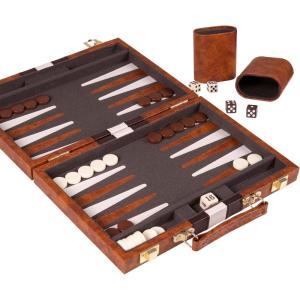 Premium Backgammon 18 Inches Large Purple – Backgammon Sets for Adults and Kids – Leatherette Back Gammon Board Game Set – Travel Backgammon Set Board Encased with Accessories(Brown)
