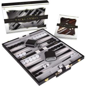 Premium Backgammon 18 Inches Large Purple – Backgammon Sets for Adults and Kids – Leatherette Back Gammon Board Game Set – Travel Backgammon Set Board Encased with Accessories(Black)