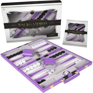 Premium Backgammon 18 Inches Large Purple – Backgammon Sets for Adults and Kids – Leatherette Back Gammon Board Game Set – Travel Backgammon Set Board Encased with Accessories(Purple)
