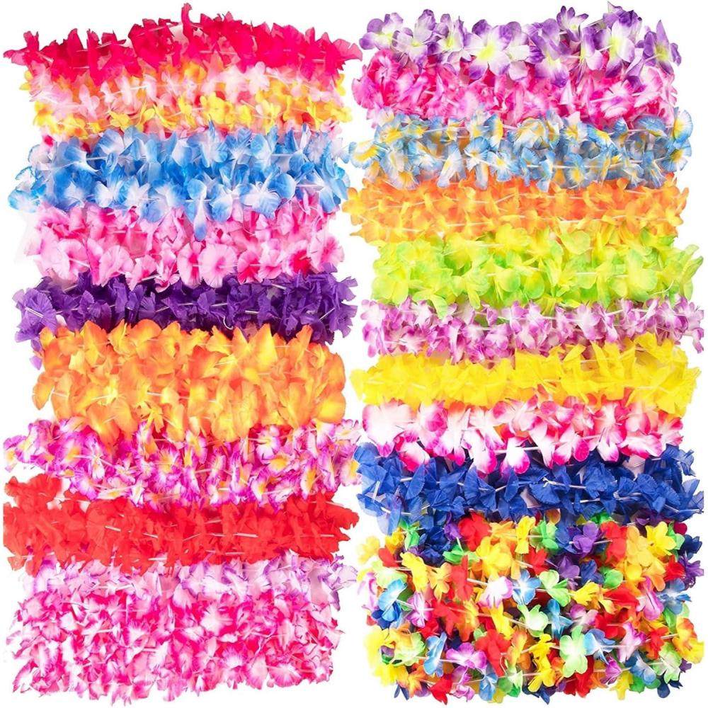 image:image50 Count Hawaiian Leis Necklace for Luau Party Decorations I Tropical Birthday Pool Party Decor Supplies  Colorful Flower Summer Necklace for Hawaii Beach Party Favor